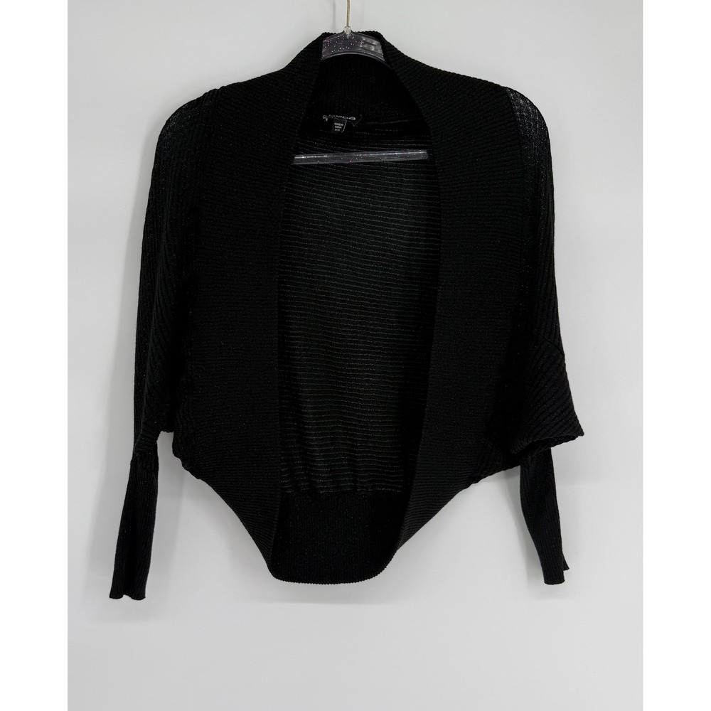 Bebe Black Metallic Knit Open Front Shrug Bolero Sweater Petite Sz P/S